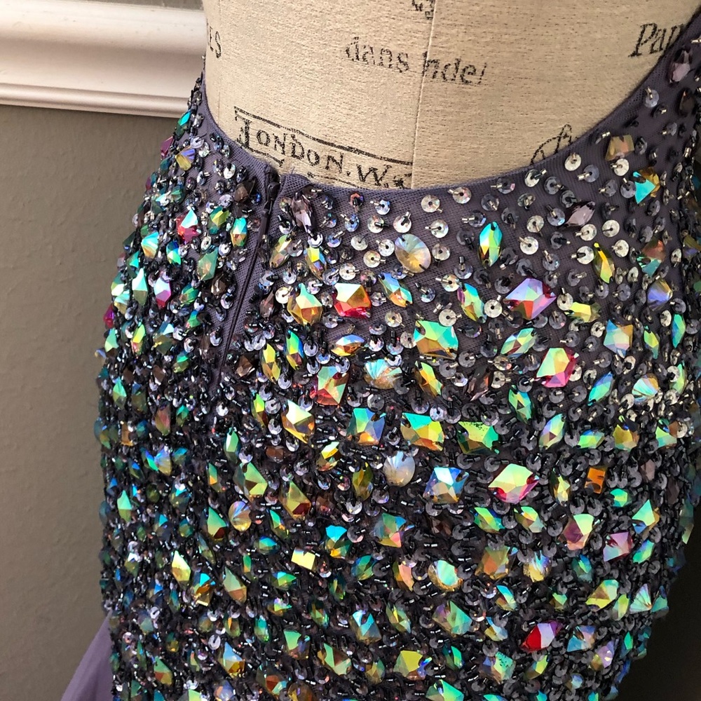 NEW JASZ COUTURE SZ 2 PERIWINKLE JEWELED NETTED ILLUSION FORMAL EVENING GOWN - Picture 11 of 14